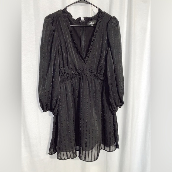 Lulus Forever In My Heart Black Striped Balloon Sleeve Mini Dress - Medium - Picture 4 of 4